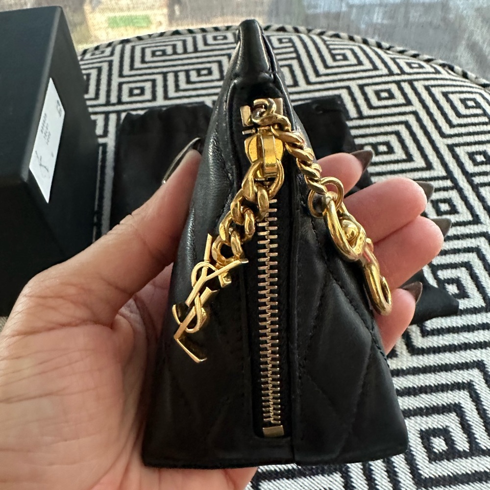 Saint Laurent Black Triangle Quilted Pouch Keychain